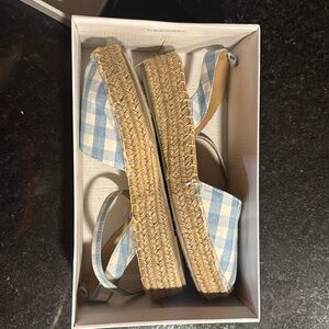 Blue plaid platforms, size 10